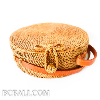 Rattan hand woven ata handbag lining full handmade circle short handle 